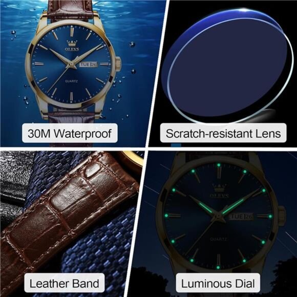 Men's Casual Watches Brown Black Leather Strap Fashion Business Easy to Read - Picture 5 of 7